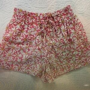 Girls Pink Daisy Print Elastic Waist Shorts